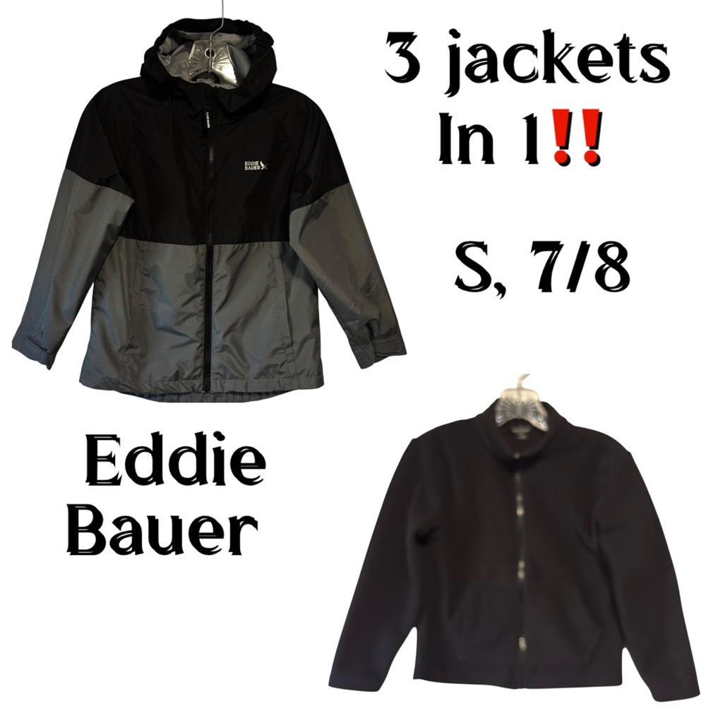 Eddie Bauer Kids Waterproof Windbreaker Hooded Jacket 3 in 1 System colorblock S